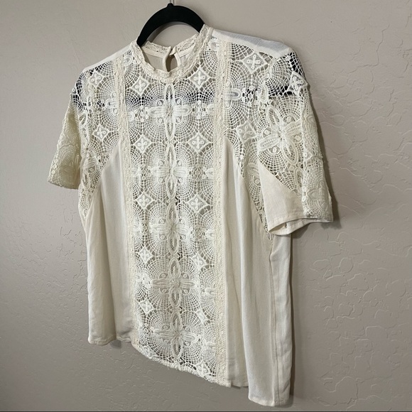 Hinge Cream embroidered lace boho short sleeve blouse top Small - Picture 3 of 5